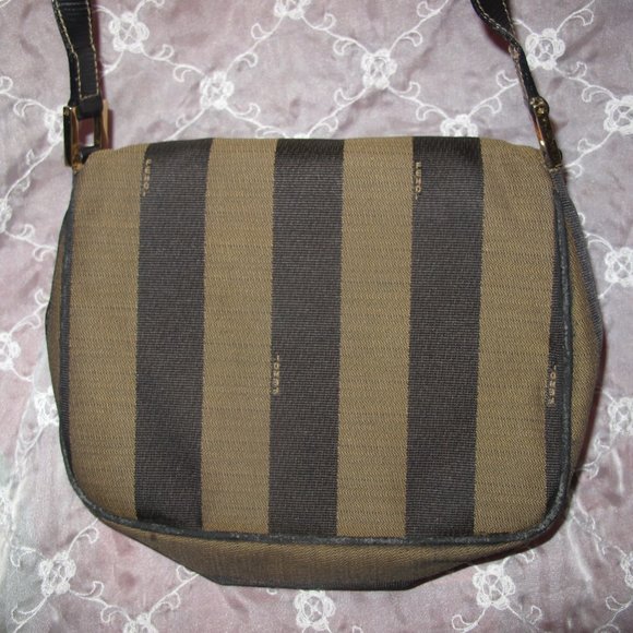 ❤️Authentic FENDI Pequin Flap Canvas Leather Shoulder CrossBody Bag Purse - Picture 13 of 14
